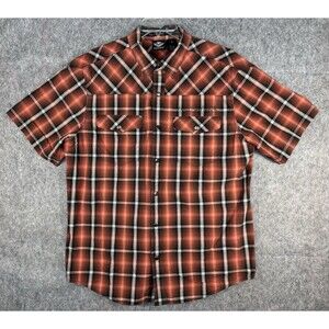Harley Davidson Signature Red Plaid Short Sleeve Garage Shirt Biker HD Men's XL